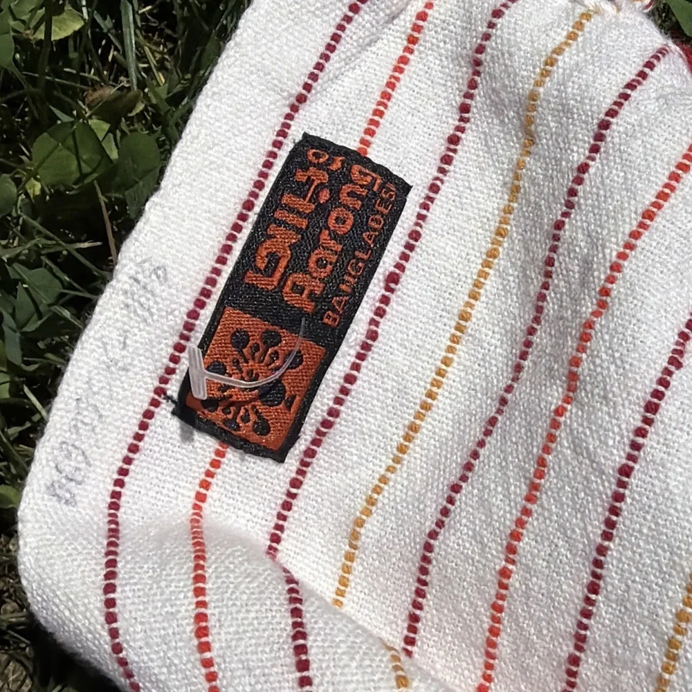 Vintage 100% Cotton Handwoven Colorful MCM Striped Blanket Rug Bangladesh 96x82